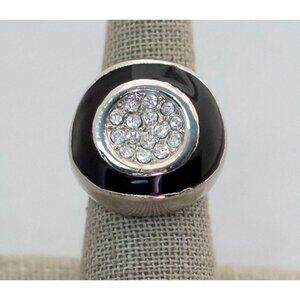 Size 7, Silver Tone Rhinestone Black Fashion Unisex Ring - C4